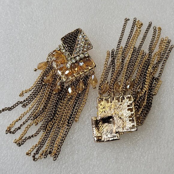 Tiered Gold Tone Long Tassel Earrings - Picture 5 of 8